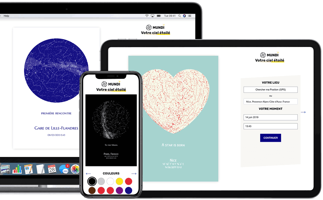 Notre logiciel de création de carte d'etoile à date personnalisée sur ordinateur tablette et smartphone